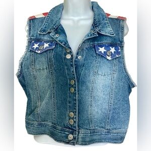 Lei American Flag Short Sleeve Jean Vest Jacket